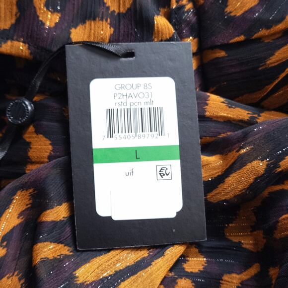 DKNY Sheer Blouse Animal Print Brown Black Size Large Mobwife Glam - Picture 11 of 13